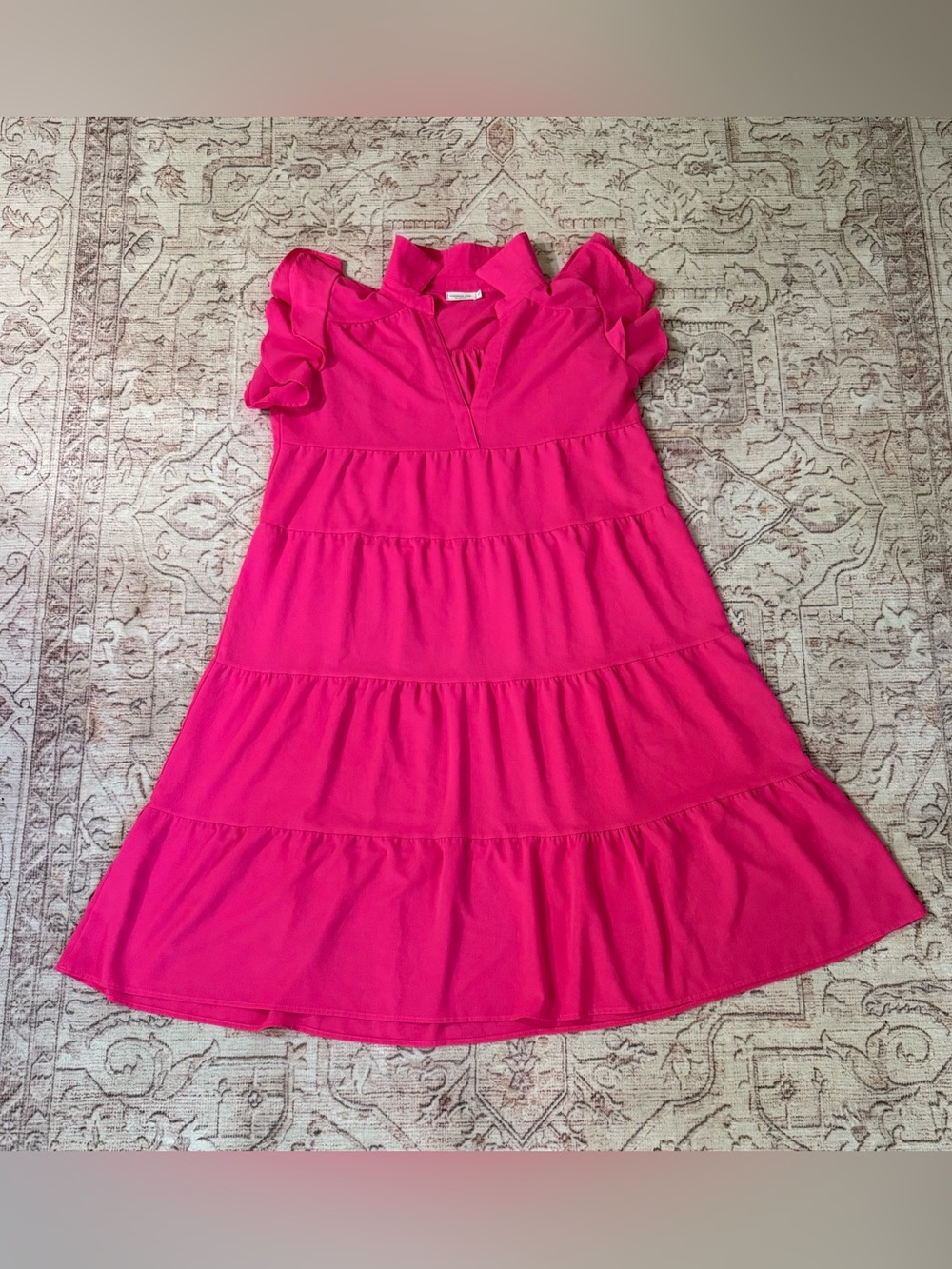 Chic Soul Hot Pink Tiered Ruffle Sleeve Dress | Size 1X - Picture 2 of 5